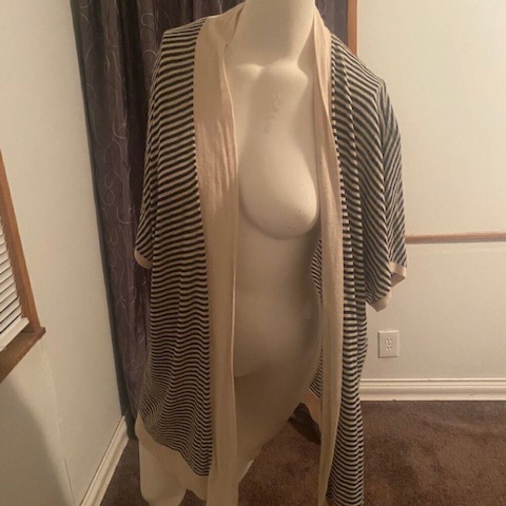 Loft Tan/Black stripes short sleeve open cardigan, size M